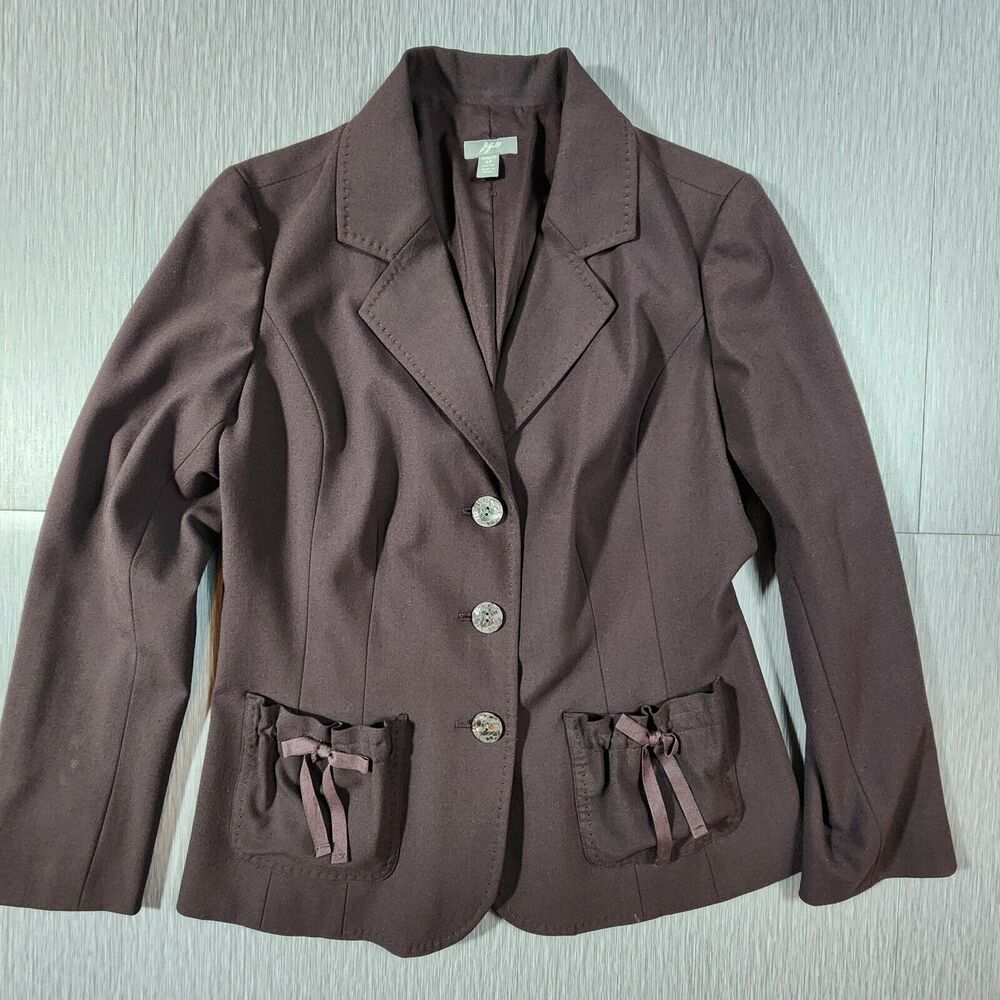 J. Jill Blazer Womens Brown Jacket Stretch 3-Button Bow Ladies Petite 4P